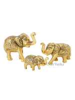 Load image into Gallery viewer, CraftVatika Set of 3 Metal Trunk Up Elephant Family Statue Showpiece Figurine -Fengshui Vastu Lucky - Decorative Items for Home Living Room Decor Living Room Office Desktop & Gifting,Corporate Gift