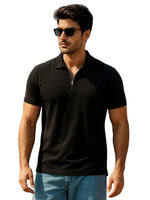 Load image into Gallery viewer, Veirdo Men’s Cotton Pique Polo | Premium Zip Neck Casual T-Shirt | Half Sleeve | Black Beauty, Serenity, Wheat, Zephyre