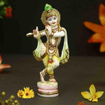 Load image into Gallery viewer, Handicrafts Paradise Culture Marble Hand Painted Krishna Intricately Carved Showpiece for Home Décor and Puja - 6 inch