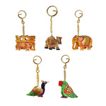 Load image into Gallery viewer, Handicrafts Paradise Unisex Carved Wooden Multicolour Key Ring - Set of 5