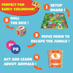 Load image into Gallery viewer, Exhale 8-in-1 Act & Learn Jungle Explorer Game for Kids Ages 2–6 | Animal Board Game with Dice, Tokens & Fun Tasks | Boost Motor Skills, IQ & Learning | Educational Gift for Boys & Girls