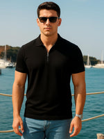 Load image into Gallery viewer, Veirdo Men’s Cotton Pique Polo | Premium Zip Neck Casual T-Shirt | Half Sleeve | Black Beauty, Serenity, Wheat, Zephyre