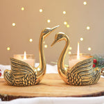 Load image into Gallery viewer, BEHOMA Aluminium Pair of Swans for Good Luck & Love | Candle Holder for Home Decor Living Room | Showpiece Wedding Gift for Couples | Marriage for Couple (Candles not Included) Gold