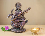 Load image into Gallery viewer, SPRITUAL Arts Saraswati Statue 21 cm Bonded Bronze Sarasvati Statue Goddess Saraswati on Swan Goddess of Knowledge Music Art Wisdom Hindu Goddess Pack of 1