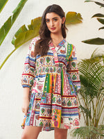 Load image into Gallery viewer, Ethnic Motif Printed Pure Cotton Fit and Flare Dress