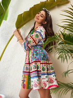 Load image into Gallery viewer, Ethnic Motif Printed Pure Cotton Fit and Flare Dress