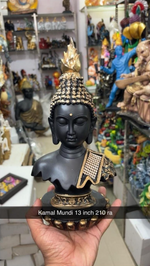 Load image into Gallery viewer, Decorative Buddha Bust Statue, Black Resin with Gold Crown and Crystal Accents