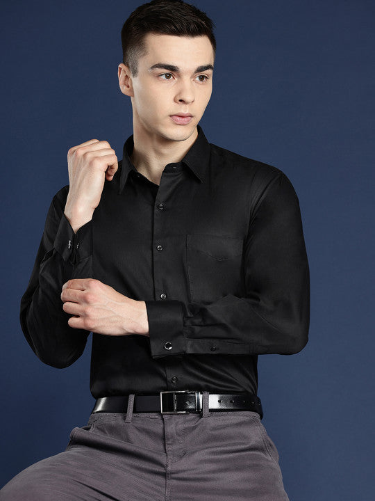 Men Black Solid French Cuff Regular Fit Formal Shirt