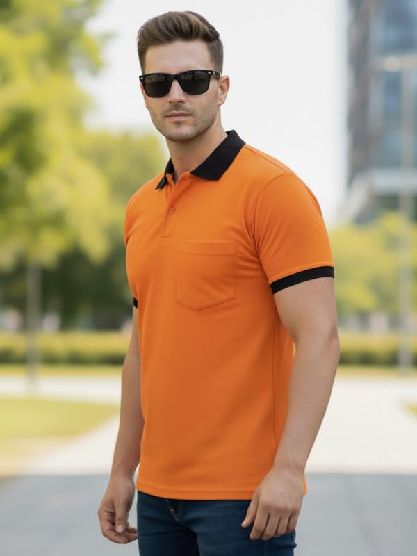 Men's Regular Fit Polo T-Shirt with Contrast Collar & Pocket | Comfortable & Stylish