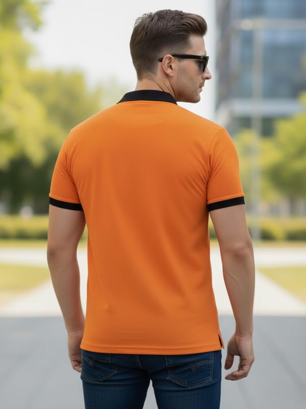 Men's Regular Fit Polo T-Shirt with Contrast Collar & Pocket | Comfortable & Stylish