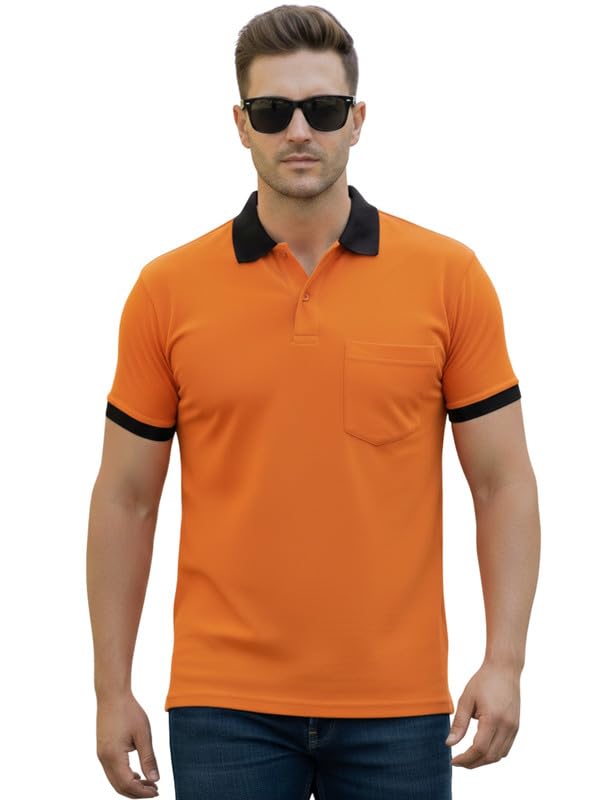 Men's Regular Fit Polo T-Shirt with Contrast Collar & Pocket | Comfortable & Stylish