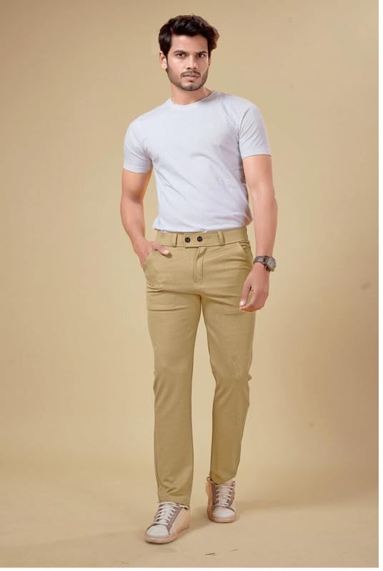 Men's Slim Fit Cargo Trousers | Stretchable Formal Men Trousers | Stylish Slim Fit Trouser for Men | Polycotton Knitted Fabric Pant for Man