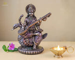 Load image into Gallery viewer, SPRITUAL Arts Saraswati Statue 21 cm Bonded Bronze Sarasvati Statue Goddess Saraswati on Swan Goddess of Knowledge Music Art Wisdom Hindu Goddess Pack of 1