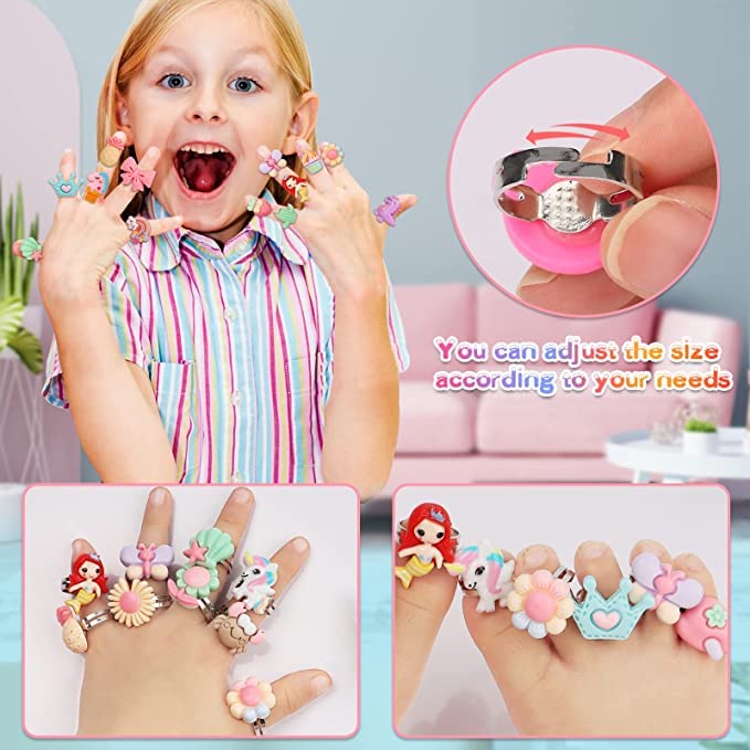 SUPER TOY Adjustable Finger Ring for Girls - 36 Pcs