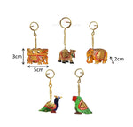 Load image into Gallery viewer, Handicrafts Paradise Unisex Carved Wooden Multicolour Key Ring - Set of 5