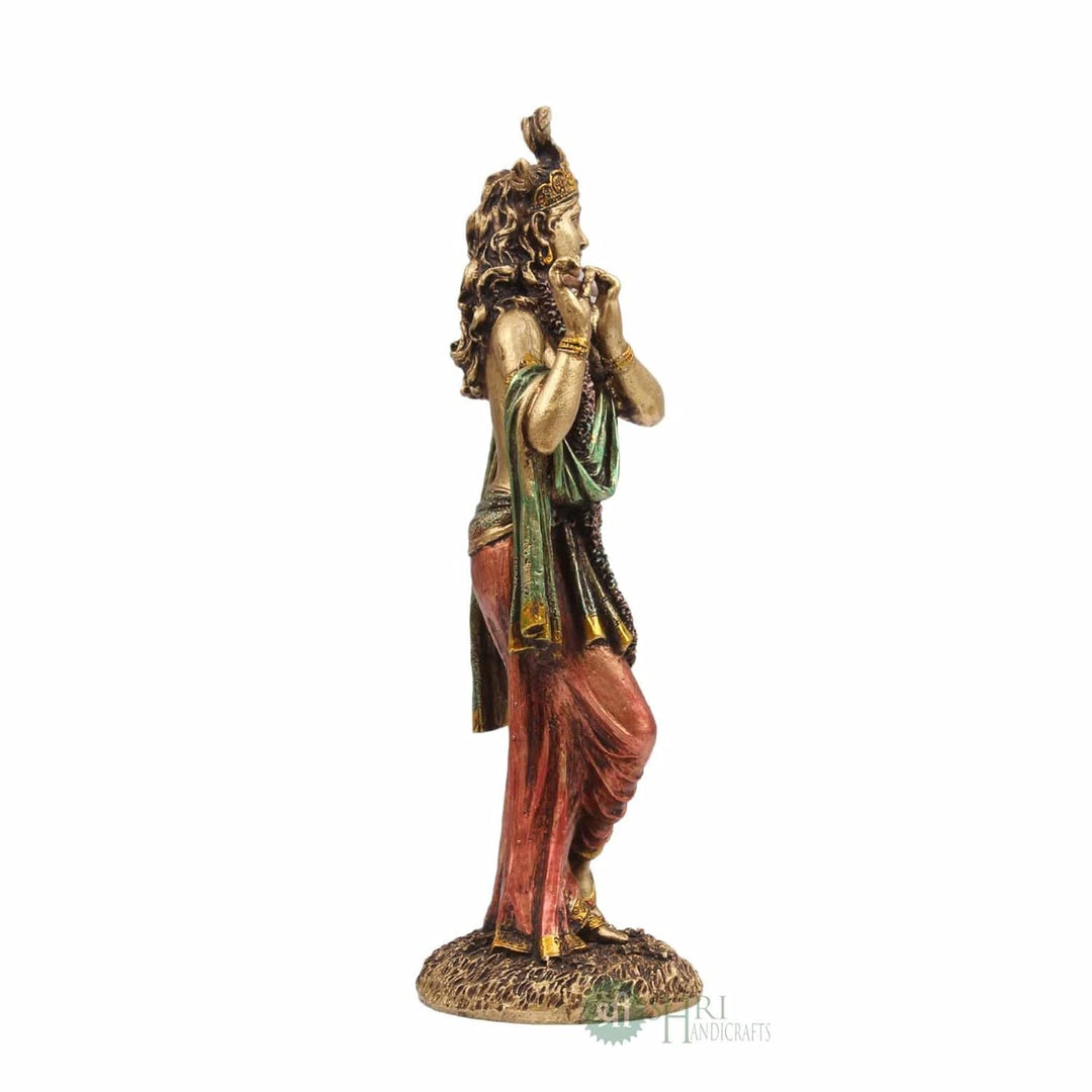 Cold Cast Resin Krishna Showpiece Antique Decor Thakur ji for Gifting Purpose (10 Inches, Metal Finish)