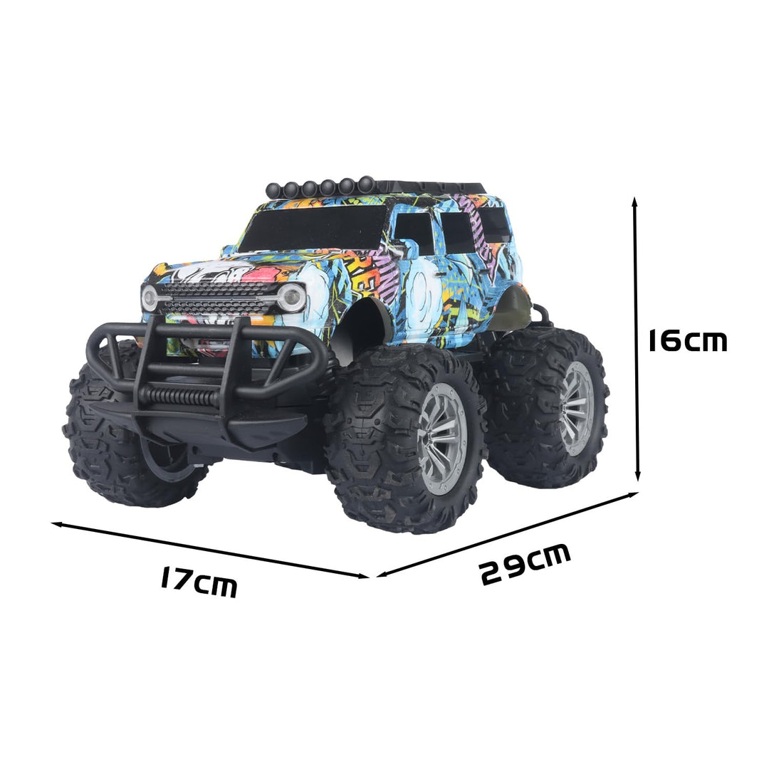 Jam & Honey Off Roader Rechargeable Remote Control Car | RC Car Monster Truck |4 Headlight Modes | in-Built Lithium Battery | C-Type Charging | Made in India - Graffiti Blue