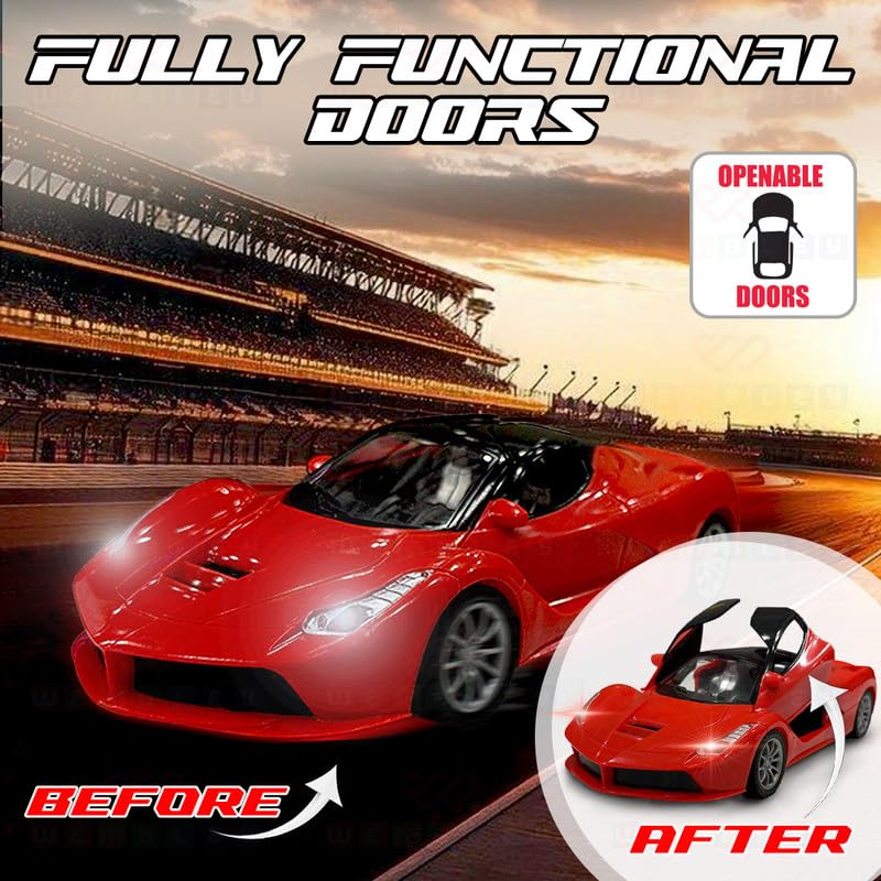 Wembley High Speed Rechargeable Remote Control RC Car for Kids with Openable Doors LED Lights Super Sports Racing Car Toy | Birthday Gift for Boys – Red