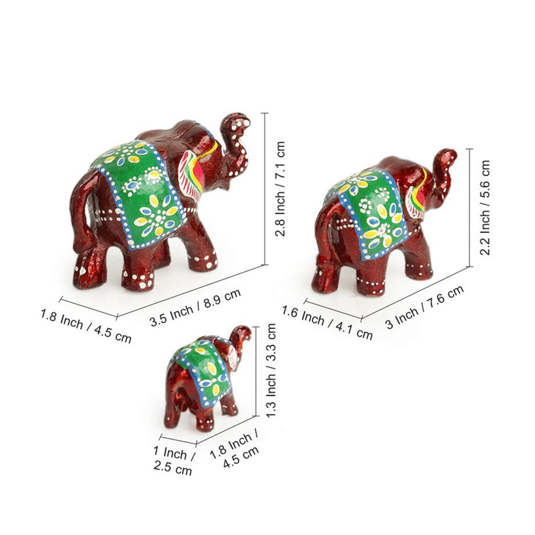 ExclusiveLane 'Seven Tuskers in Maroon' Decorative Elephant Showpieces for Home Décor (Set of 7, Fibre)|Handcrafted Showpiece for Living Room Showpiece for Gift Antique Showpieces for Bedroom Figurine