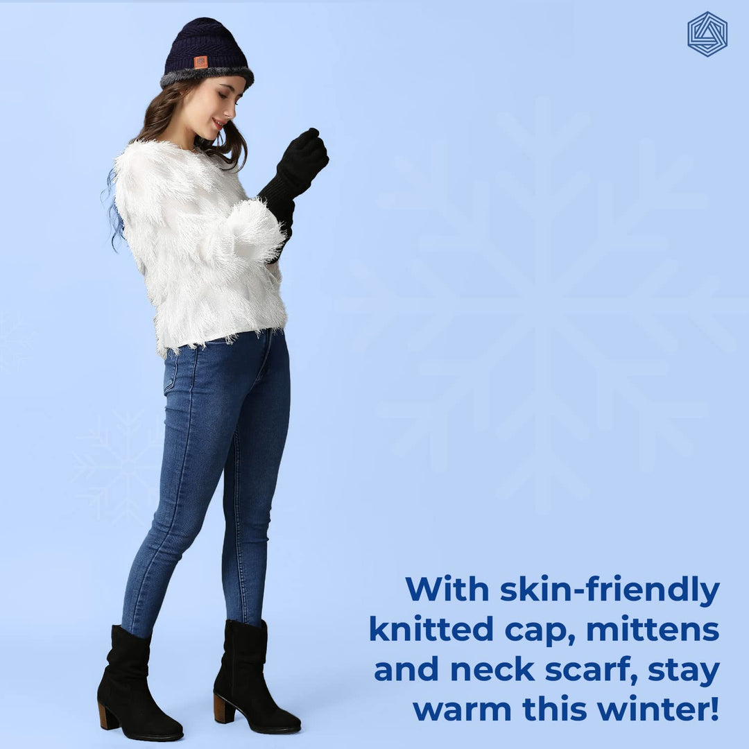 Boldfit Woolen Winter Cap for Women & Men in Winter for Thermal Wear Stylish Soft Caps for Boys & Girls for Warm Wear Head hat Garam Topaa cap's Breathable Lightweight Windproof with hand gloves