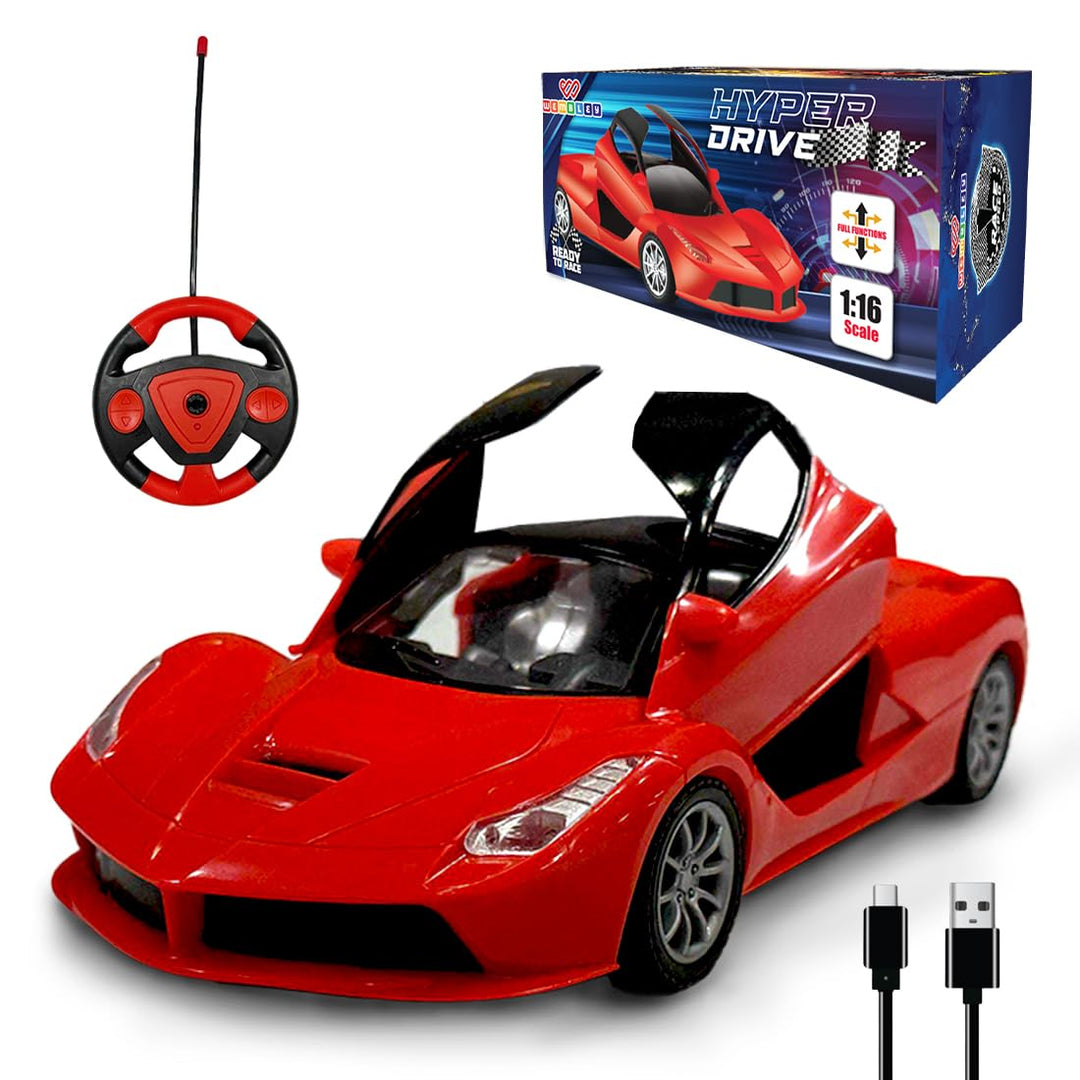 Wembley High Speed Rechargeable Remote Control RC Car for Kids with Openable Doors LED Lights Super Sports Racing Car Toy | Birthday Gift for Boys – Red