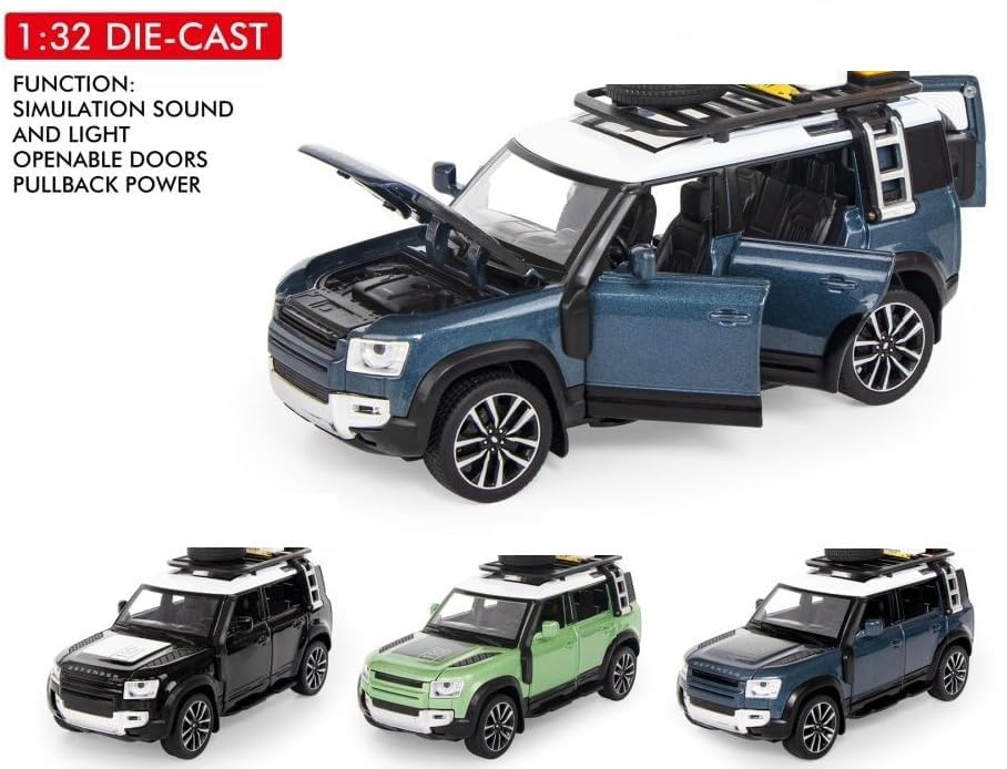 Range Rover Defender 1:32 Scale Model Car Exclusive Alloy Metal Pull Back Die-cast Car Metal Pullback Toy car with Openable Doors & Light Music Best Gifts Toys Kids【Colors as Per Stock】