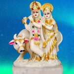Load image into Gallery viewer, Lord Radha Krishna with Cow Idol 10 Inch – Decorative Polyresin Statue for Home Temple