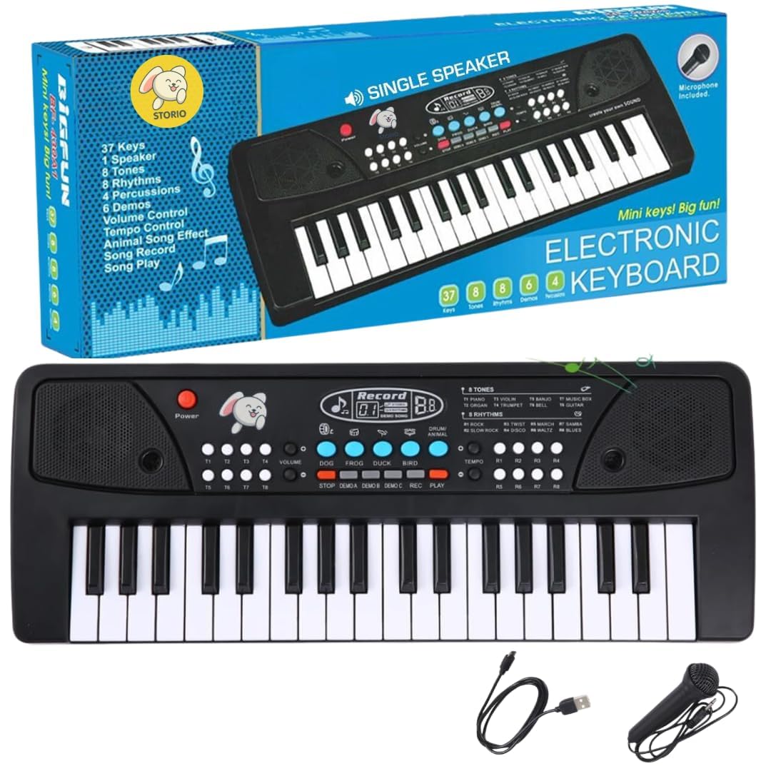 Storio Kids Piano Keyboard with Mic | 37 Keys, 8 Rhythms, 8 Tones & 6 Demo Songs | Electronic Musical Toy for Boys & Girls Age 2-5 | Educational & Recording Keyboard for Beginners