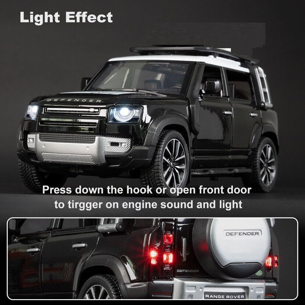 Range Rover Defender 1:32 Scale Model Car Exclusive Alloy Metal Pull Back Die-cast Car Metal Pullback Toy car with Openable Doors & Light Music Best Gifts Toys Kids【Colors as Per Stock】