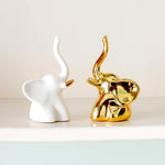 Load image into Gallery viewer, Home Decor Elephant Statue For Good Luck,Fengshui Ceramic Creative Small Modern Style Elephant Idol Figurines,Decorative Gift Items For Home,Office Desktop,Living Room (2pcs),White,Gold