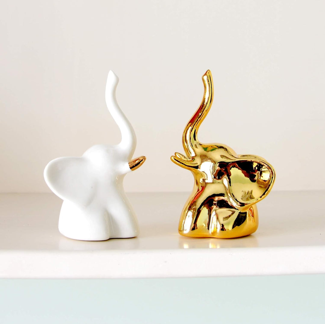 Home Decor Elephant Statue For Good Luck,Fengshui Ceramic Creative Small Modern Style Elephant Idol Figurines,Decorative Gift Items For Home,Office Desktop,Living Room (2pcs),White,Gold
