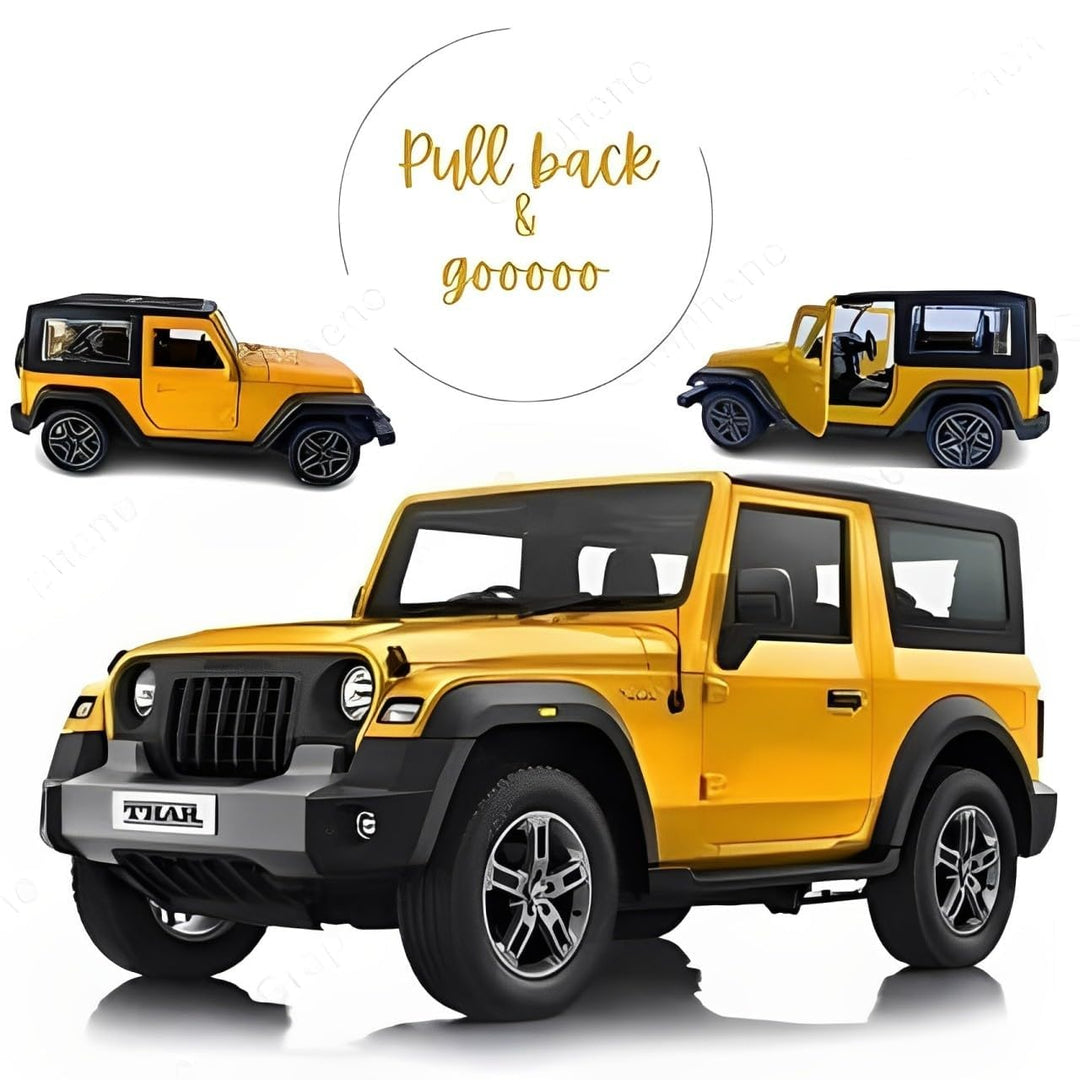 GRAPHENE 1:32 Scale DieCast Metal Pull-Back Action Openable Doors 4x4 Thar/Jeep Premium Car Toy with Lights and Music for Kids Realistic Miniature Model Gift 2+yrs Girls Boys Available