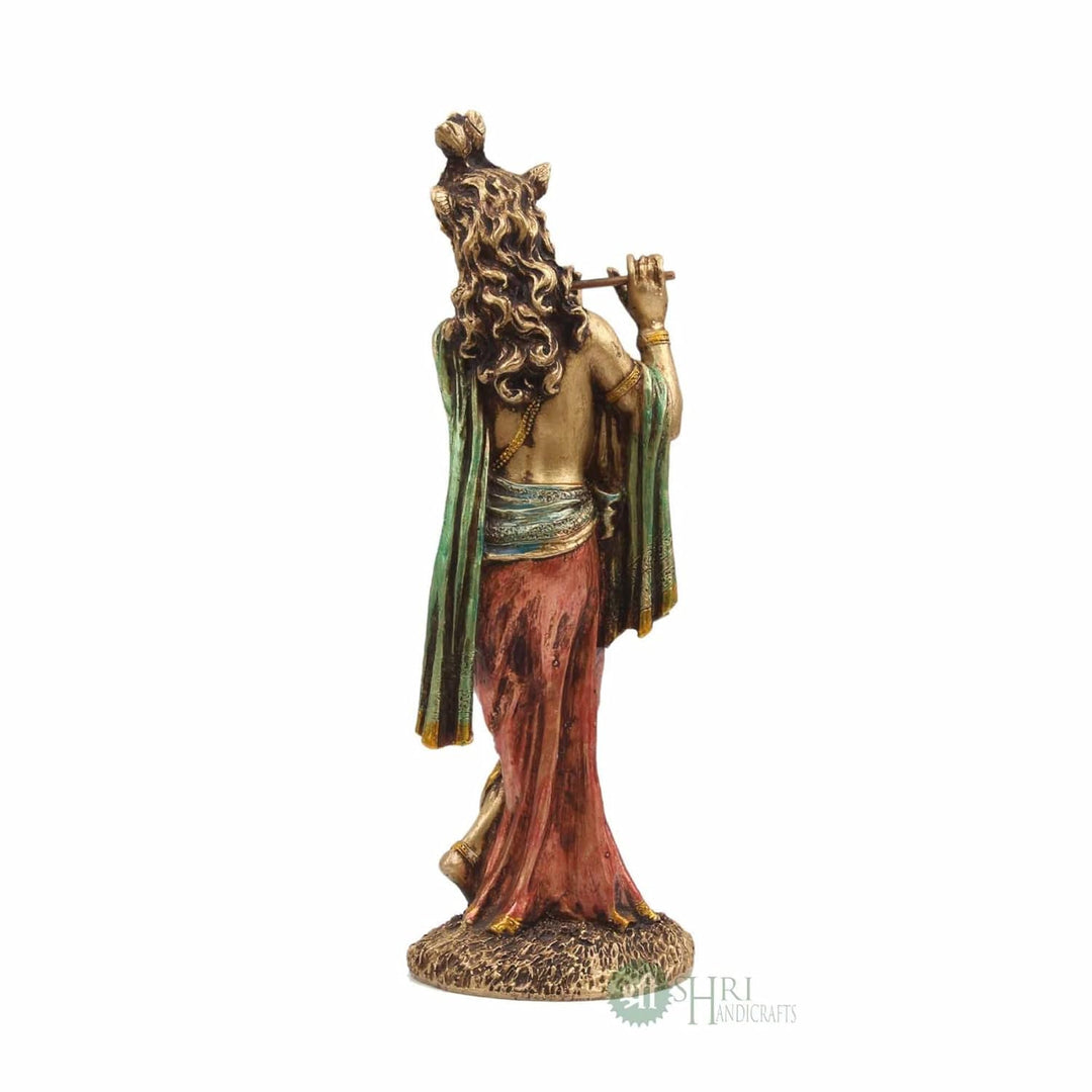 Cold Cast Resin Krishna Showpiece Antique Decor Thakur ji for Gifting Purpose (10 Inches, Metal Finish)