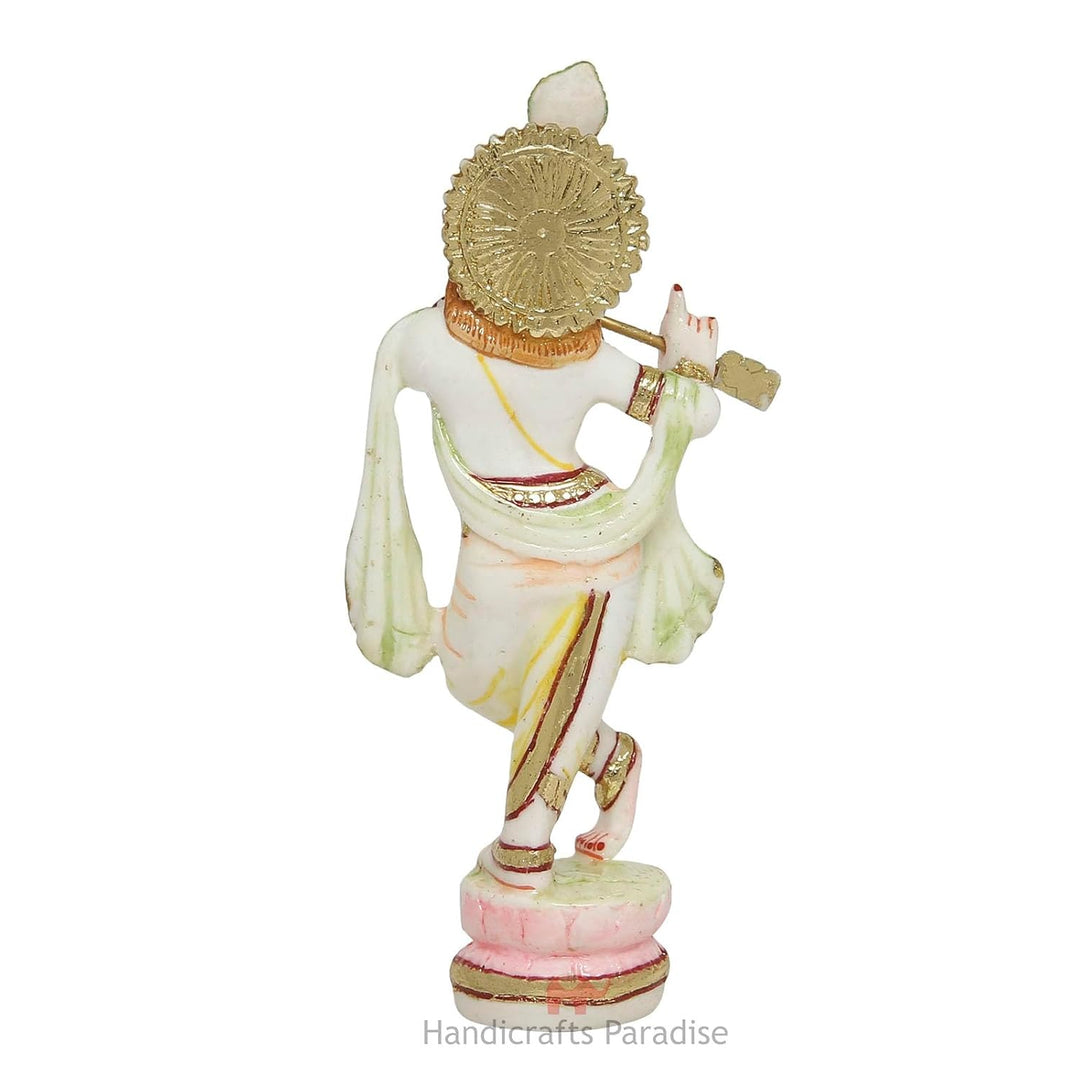Handicrafts Paradise Culture Marble Hand Painted Krishna Intricately Carved Showpiece for Home Décor and Puja - 6 inch