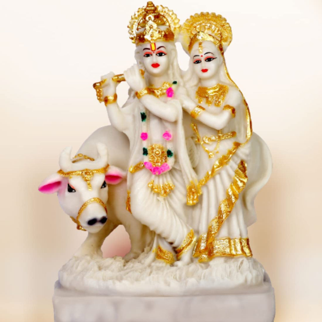 Lord Radha Krishna with Cow Idol 10 Inch – Decorative Polyresin Statue for Home Temple