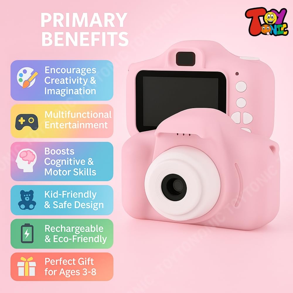 TOYTONIC Mini HD Digital Camera for Kids – Photo & Video Camera Toy with 2-Inch Screen | Rechargeable, Classy Colours, Best Birthday Gift | Kids Camera for Boys & Girls Age 5–15