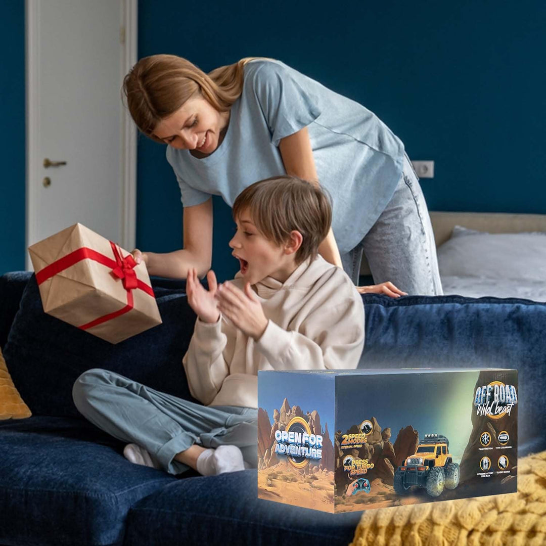 Off Roader Rechargeable Remote Control Car | RC Car Monster Truck | 4 Headlight Modes | Lithium Battery | C-Type Charging | Remote Control Car for Kids | Made in India, Red