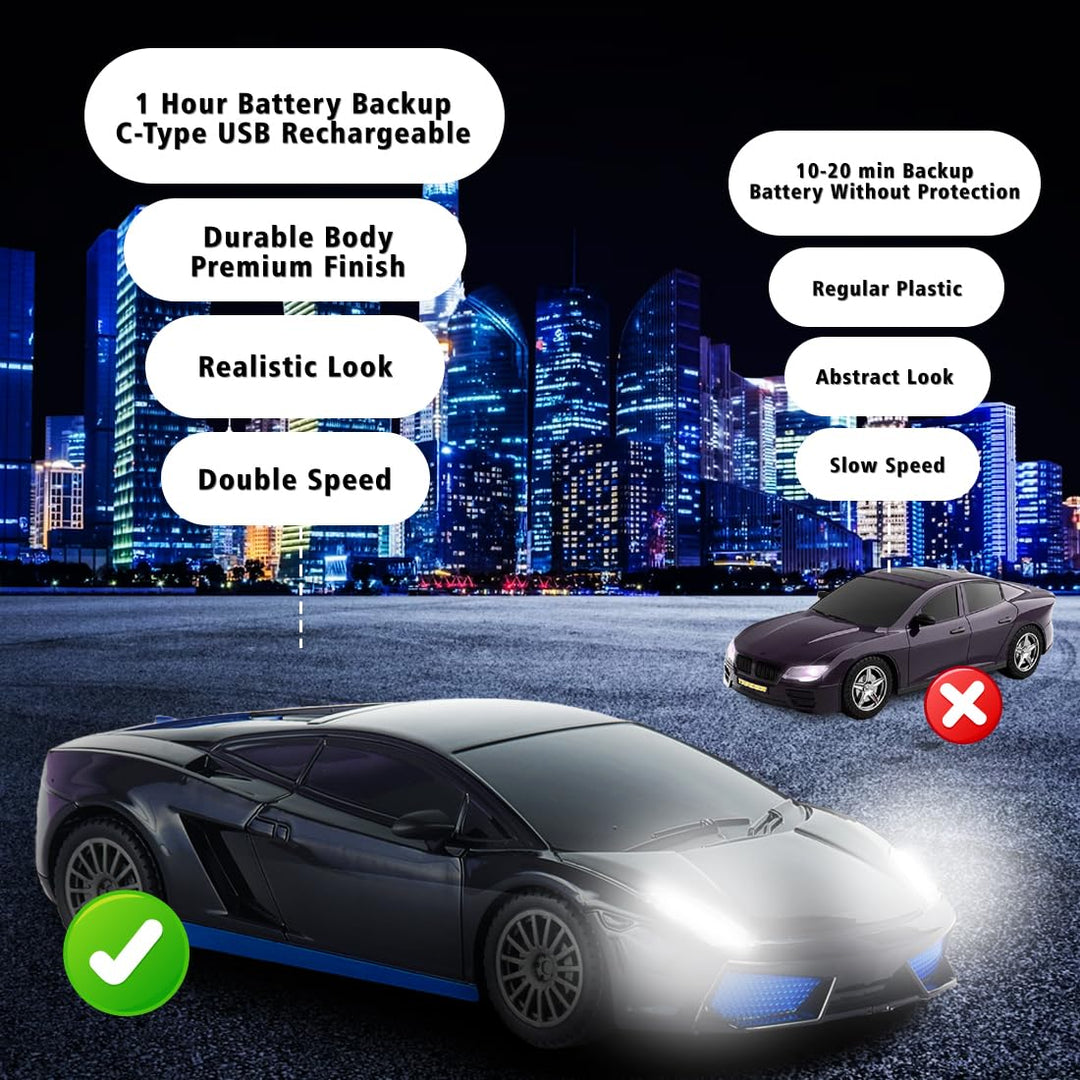 Wembley Rechargeable High-Speed RC Car for Kids (Black/Blue), 5+ Years