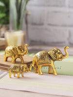 Load image into Gallery viewer, CraftVatika Set of 3 Metal Trunk Up Elephant Family Statue Showpiece Figurine -Fengshui Vastu Lucky - Decorative Items for Home Living Room Decor Living Room Office Desktop &amp; Gifting,Corporate Gift