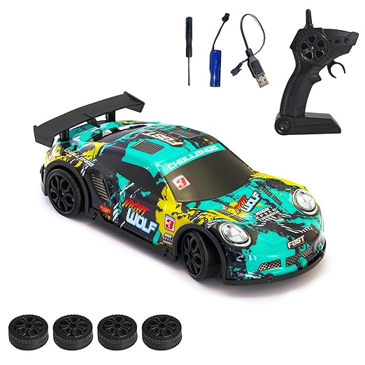 Night Wolf Remote Control Car | 20Kmph, 2.4Ghz | Rc Drifting Car, Rc Car, Drift Car Remote Control, Flexible PVC Shell, Long Range Remote with Multi LED Lights (Green)