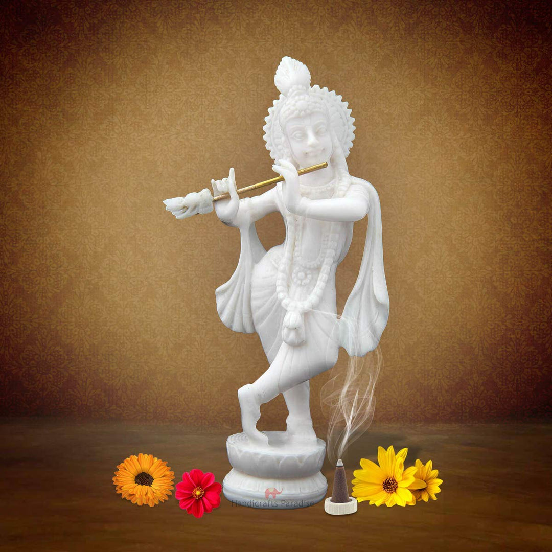 Handicrafts Paradise Resin Standing Krishna Idol (6.4 cm x 3.8 cm x 14.6 cm) (WM15053_white)