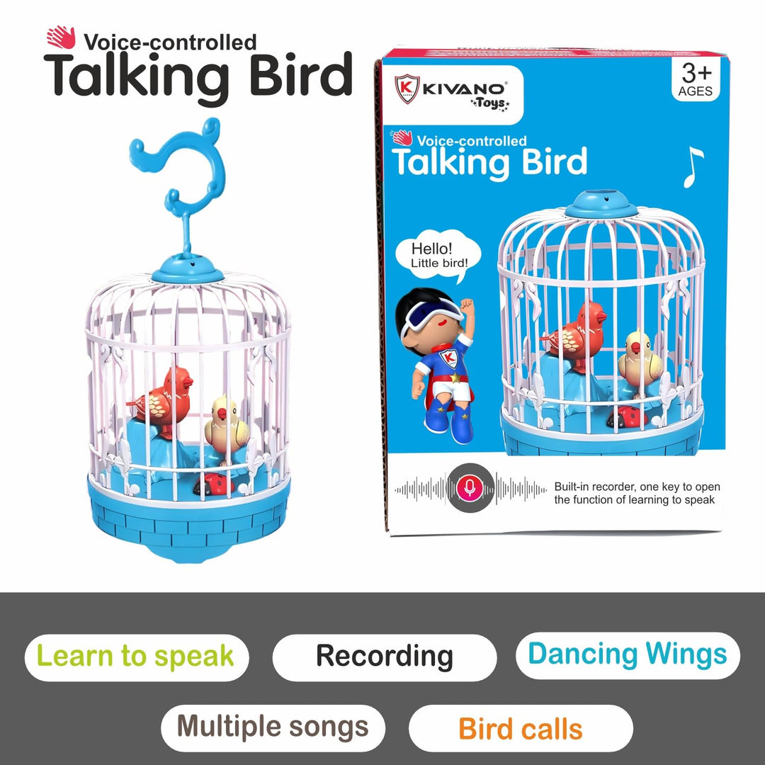 Talking Bird Toy for Kids | Repeats What You Say | Singing, Speaking, and Dancing Bird Toy| Funny Education Toys for Children Playing at Home - Blue