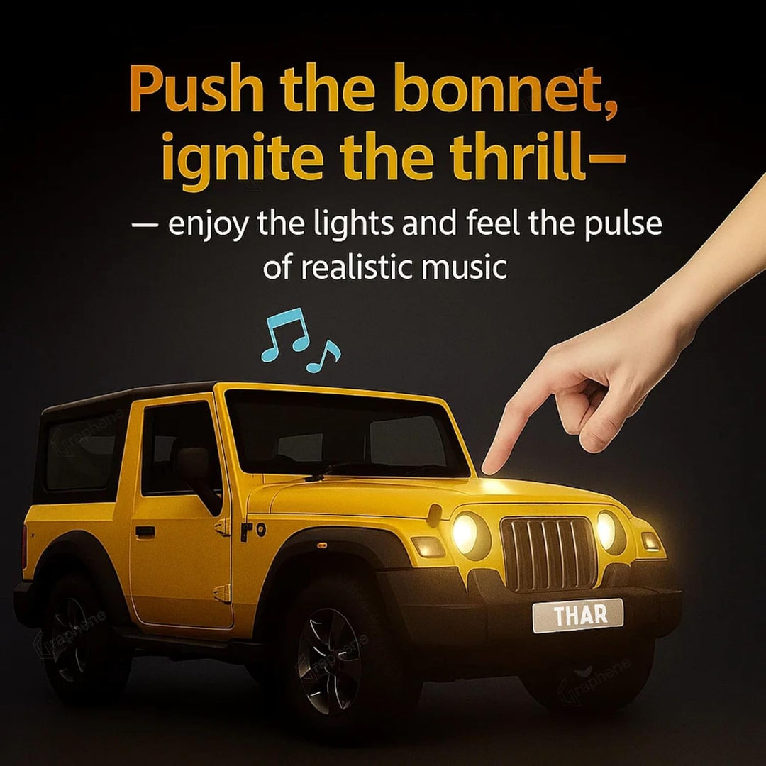 GRAPHENE 1:32 Scale DieCast Metal Pull-Back Action Openable Doors 4x4 Thar/Jeep Premium Car Toy with Lights and Music for Kids Realistic Miniature Model Gift 2+yrs Girls Boys Available