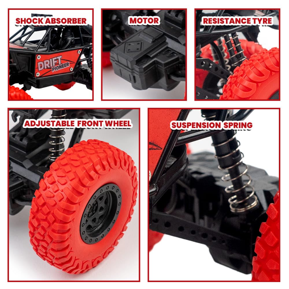 Gooyo GY-45 Rechargeable Remote Control Rock Crawler Car with Smoke | Monster Truck with Spray for Kids | RC Car 4x4 Off-Road Big Car Toy | High Speed | Red Color | in-Built Battery | Gift Box Pack