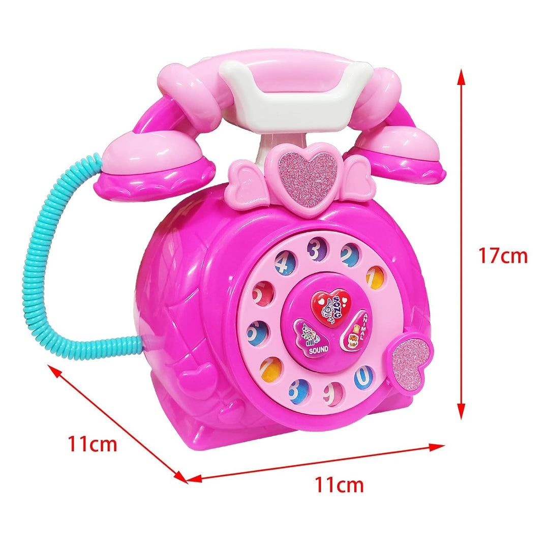 VGRASSP Classic Dial Receiver Simulation Telephone Toy for Kids - Rotating Number Dial with Calling Sound Effect - Storytelling Toy Phone Accompanied with Lights - Color As Per Stock