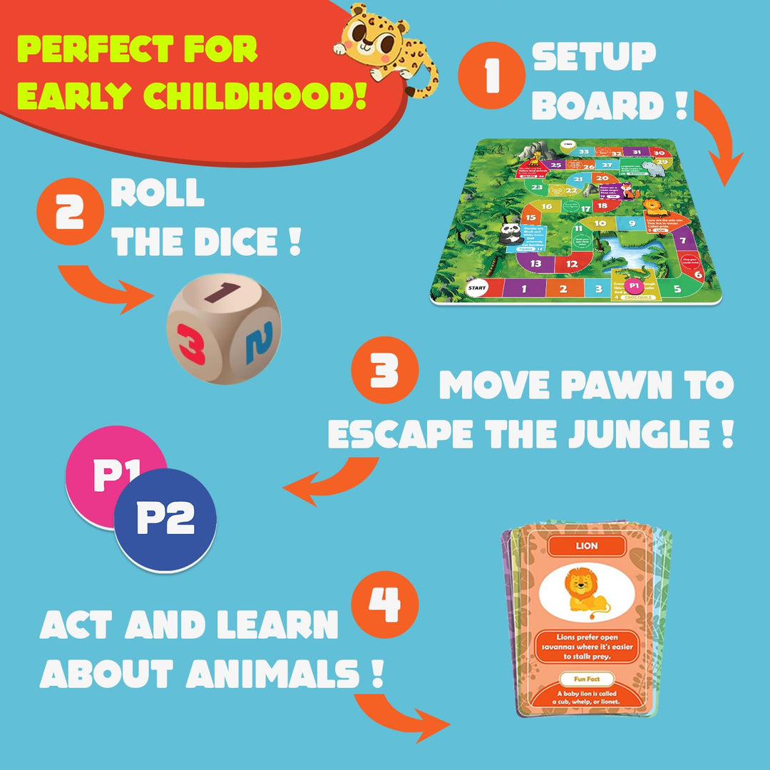 Exhale 8-in-1 Act & Learn Jungle Explorer Game for Kids Ages 2–6 | Animal Board Game with Dice, Tokens & Fun Tasks | Boost Motor Skills, IQ & Learning | Educational Gift for Boys & Girls