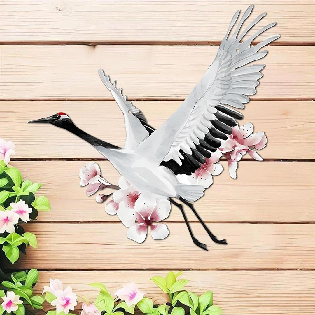 Metal Crane Wall Decor Gift Artwork Iron Crane Wall Art for Fence Patio Home