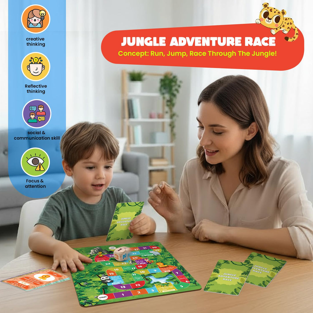 Exhale 8-in-1 Act & Learn Jungle Explorer Game for Kids Ages 2–6 | Animal Board Game with Dice, Tokens & Fun Tasks | Boost Motor Skills, IQ & Learning | Educational Gift for Boys & Girls
