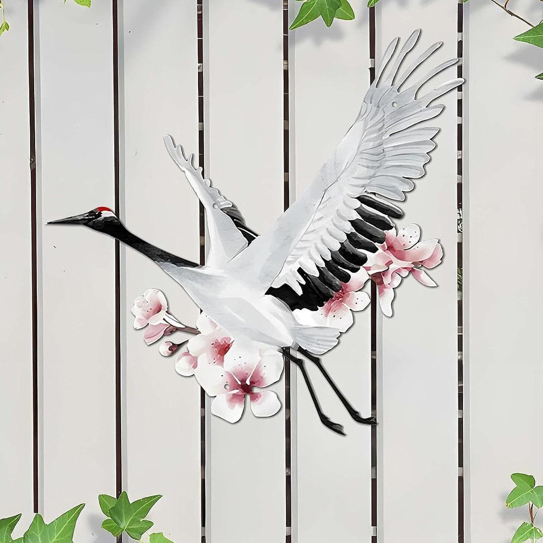 Metal Crane Wall Decor Gift Artwork Iron Crane Wall Art for Fence Patio Home