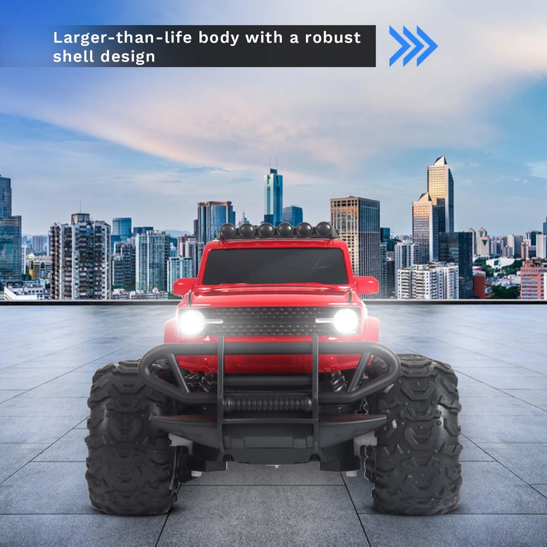 Off Roader Rechargeable Remote Control Car | RC Car Monster Truck | 4 Headlight Modes | Lithium Battery | C-Type Charging | Remote Control Car for Kids | Made in India, Red
